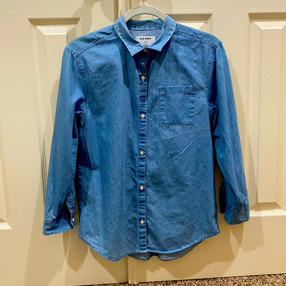 A navy dress shirt